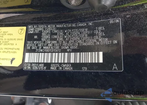 2007 Lexus Rx 350 из США, поврежденный, VIN 2T2HK31U07C015612